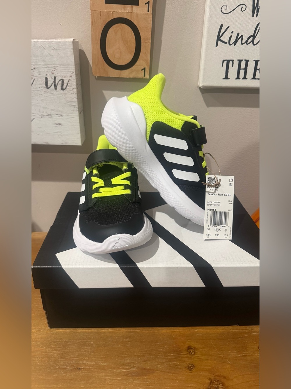 NWT adidas Kids Black & Neon Yellow Slip-On Sneakers